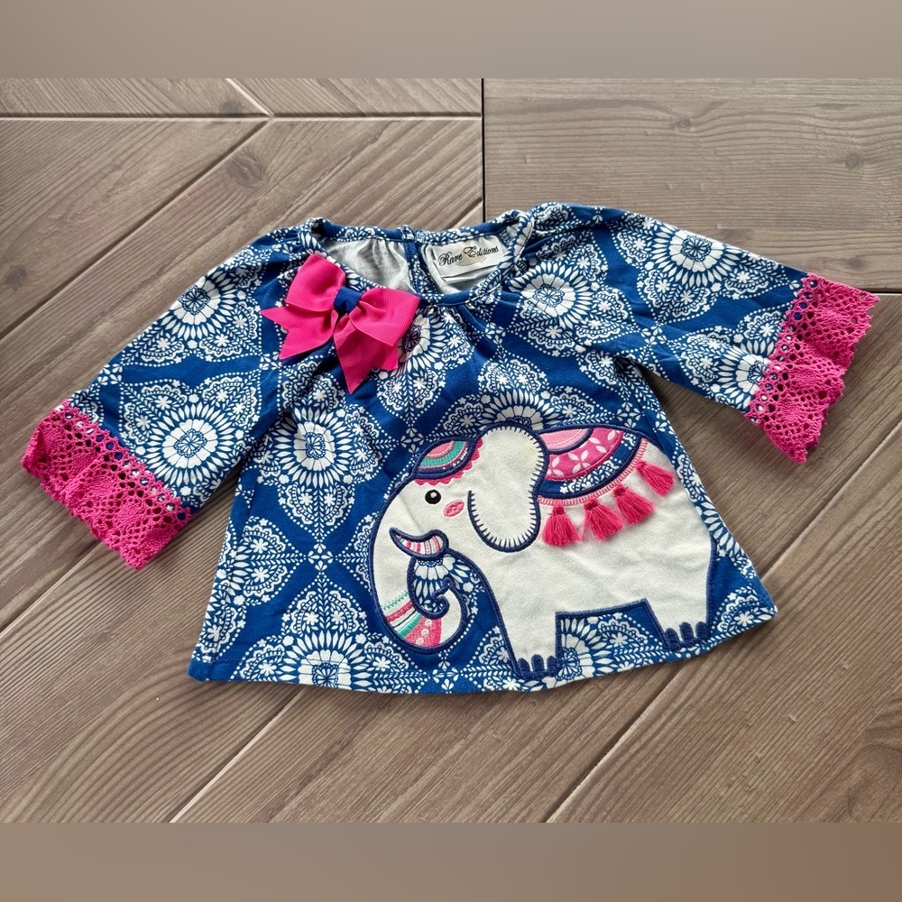Rare Editions l Blue and Pink Floral Baby Tunic l Size: 3-6M